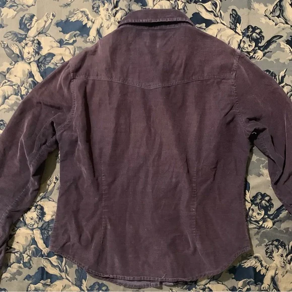 Last call! Vtg express lightweight chocolate brown corduroy western crop shirt - Picture 2 of 10